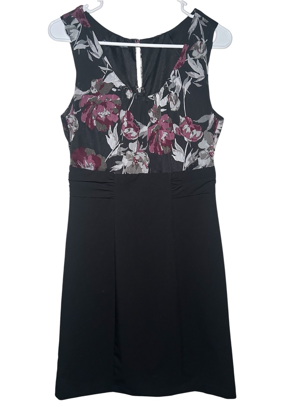 Maurices Black Purple Floral Print Sleeveless Dress Elegant Party Fairy 7/8